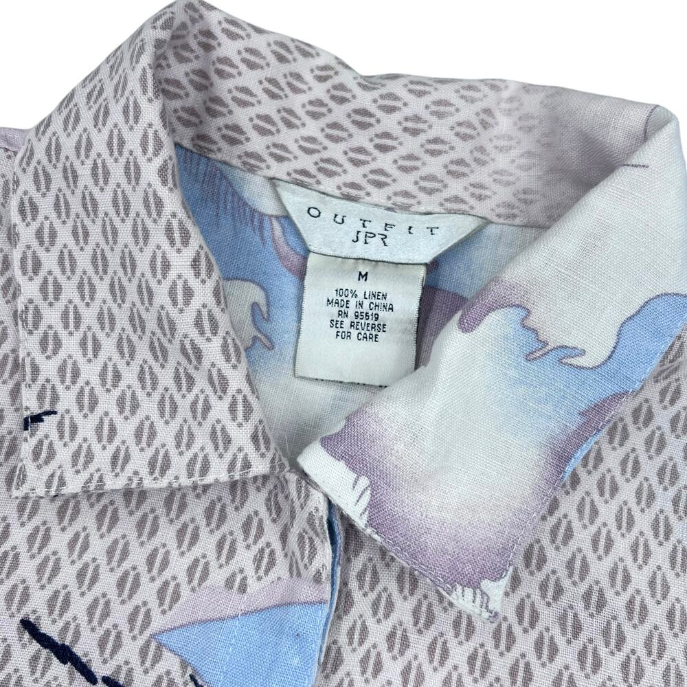 Vintage Linen Oriental Japanese Beach Vacation Outfit JPR Button Up Shirt Sz M - Picture 8 of 12